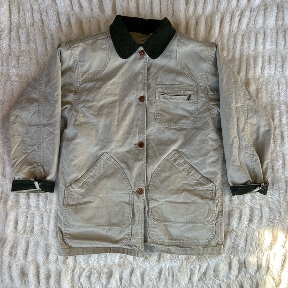 Made in USA LL Bean Vintage Chore Coat Barn Jacket Beige Womens M - Picture 1 of 15